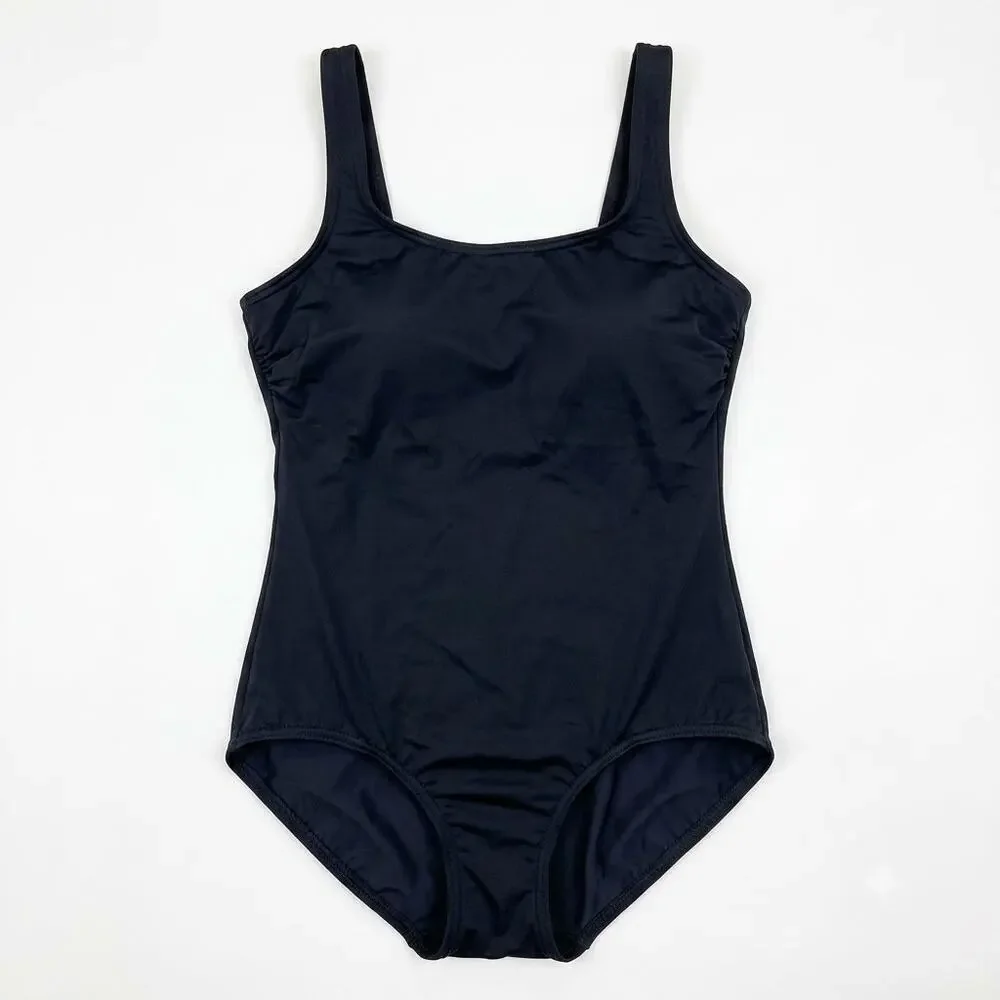 Lands End Scoop Neck Tugless One Piece Swimsuit Black Padded Soft Bra Womens 8